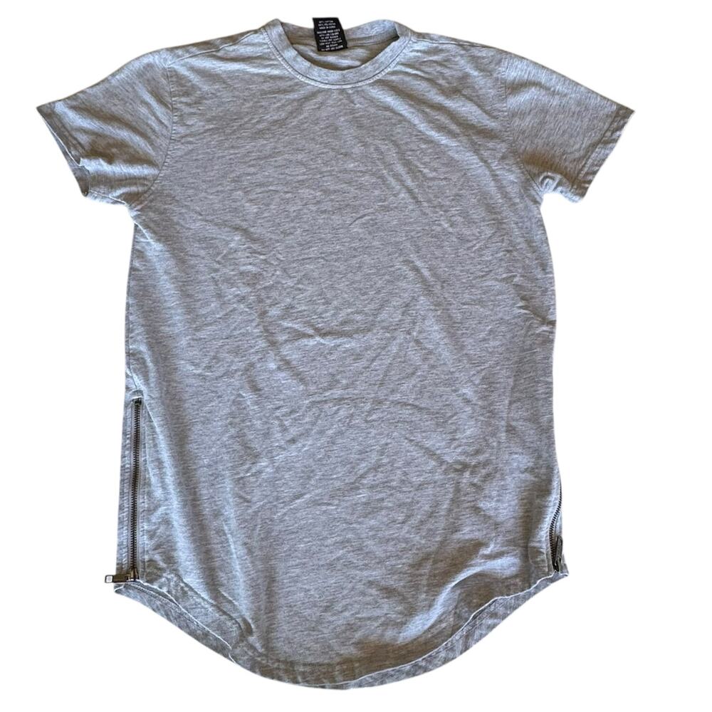 Mens T-Shirt Size Small Gray Urban Fit Zipper Sides